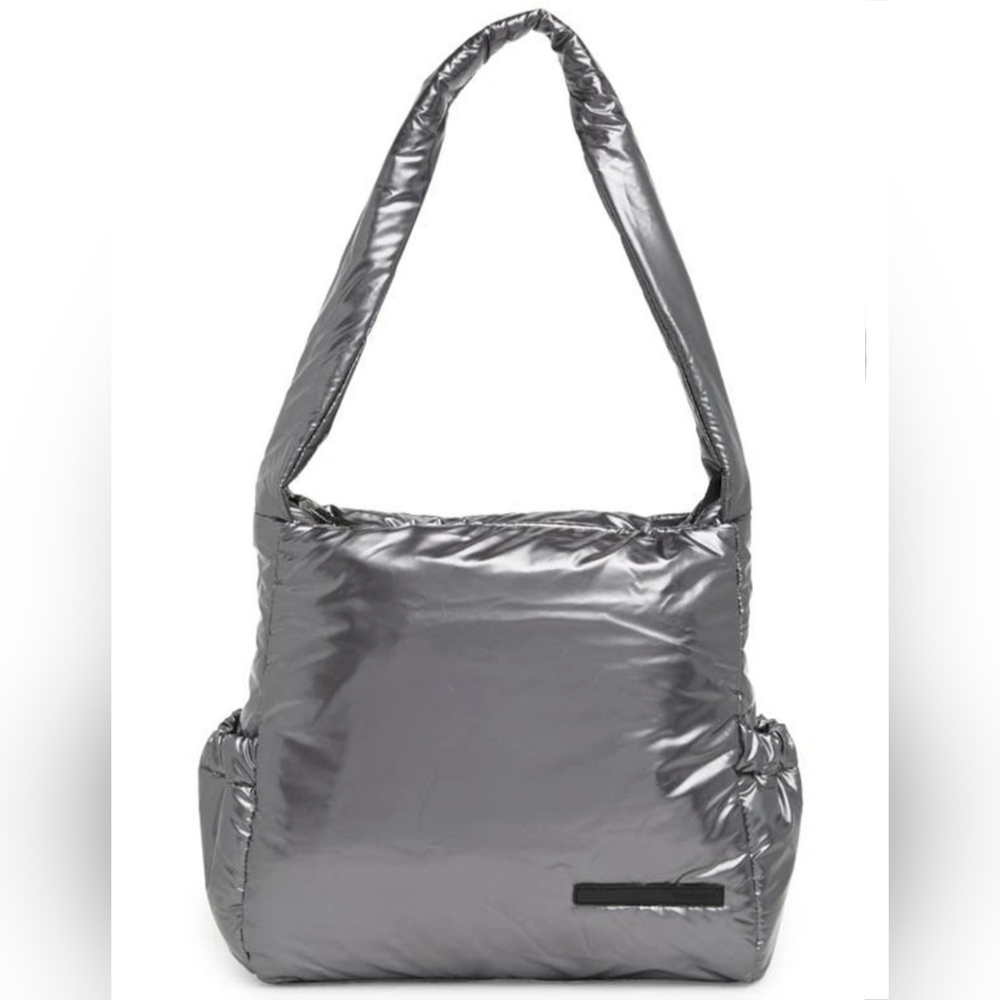 NWT Tahari Bardot Hobo Bag Metallic Silver Puffer Shoulder Bag Recycled Purse
